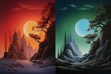 Airbrush art showing a smooth gradient from night to day