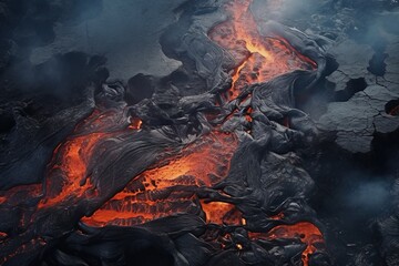 Abstract aerial shot of lava fields, resembling an alien planet