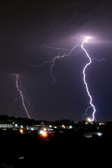 Beautiful Lightning bolt strike Over Kempton Park, Stunning and dangerous power energy that exists in nature as a storm passes over with heavy rain fall and storms