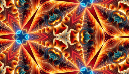 Abstract Fractal Starburst Pattern in Warm Tones