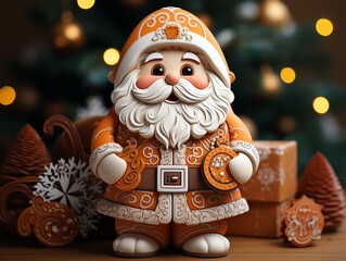 This Christmas background image for creative content featuring a closeup of a little santa claus. Photorealistic illustration