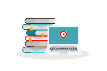 Online learning. Concept of webinar, business online training, education on computer or e-learning concept, video tutorial illustration