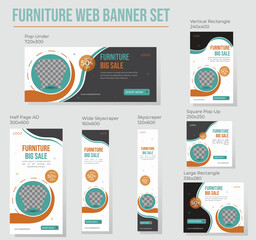 Furniture Abstract banner design web template Set, Vertical and horizontal web banner. Social Media Cover ads banner design template.