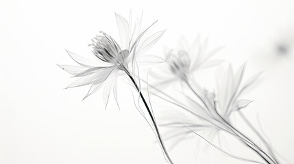  a black and white photo of a flower with a blurry image of the flower on the right side of the picture.