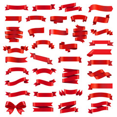 Red Ribbon Set Isolated White Background
