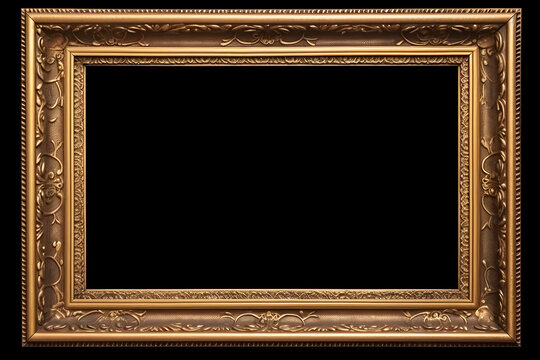 elegant antique gilded frame isolated on a black background.