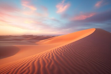 Fototapeta na wymiar A golden sand dune with rippling textures under a pastel dawn sky