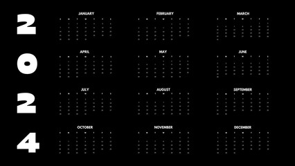 Black рorizontal calendar for 2024