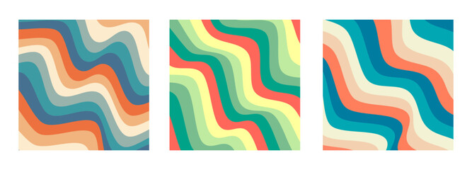 Wave background in retro style. Colorful psychedelic texture for design. Vintage graphic ripple stripe print.