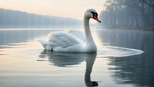 Cisne Sereno en Aguas Calmas, Reflejo de Elegancia