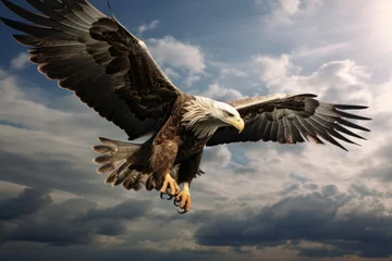 Fotobehang Flying blad eagle in nature, Haliaeetus leucocephalus © Lubos Chlubny