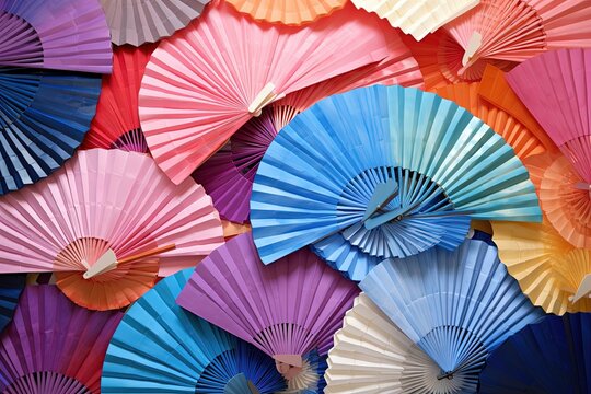 Colorful Paper Fans Collection on White Background