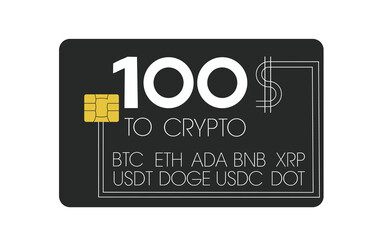 bank card design with cryptocurrency inscriptions and 100 dollars