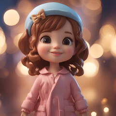 3d rendering of a cute little girl wearing a hat and coat