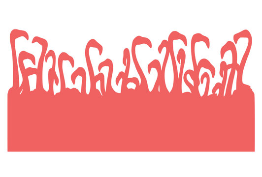 Vector image of a flock of pink flamingos. Banner of birds with long necks.
