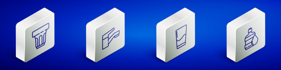 Set Isometric line Glass with water, Water tap, and Big bottle clean icon. Vector