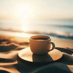 A cup of coffee on the beach