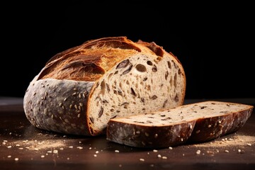 Artisanal rye bread with caraway seeds, cross-section - obrazy, fototapety, plakaty