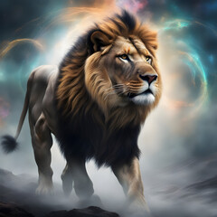 Fototapeta premium An african lion in a cinematic colorful background