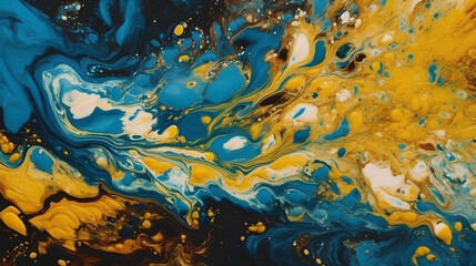 Abstract yellow and blue paint background. Colorful paint stains texture