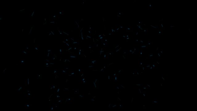 Huge Fire Falling VFX Dust Particles Floating On Black Background. Dynamic Dust Burn Particles Randomly Float in Space. 4K Shimmering, Burning Hot Orange with Glittering Dust Particles.
