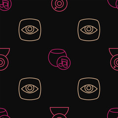 Set line Web camera, Security and Voice assistant on seamless pattern. Vector