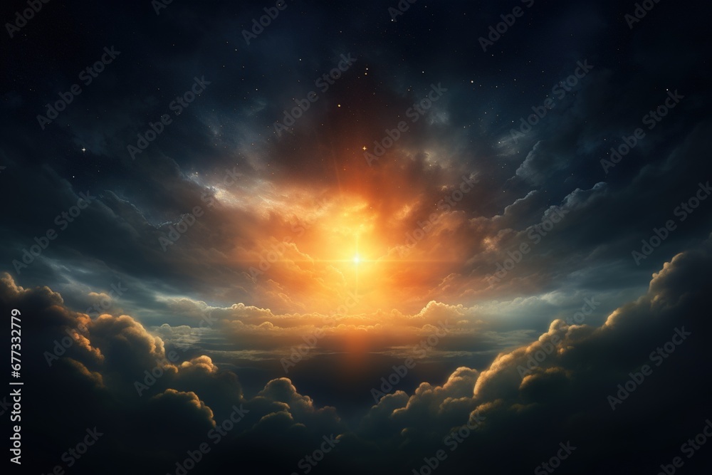 Wall mural a single star shining brightly in a break between clouds