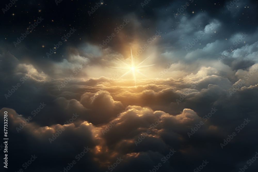 Wall mural a single star shining brightly in a break between clouds