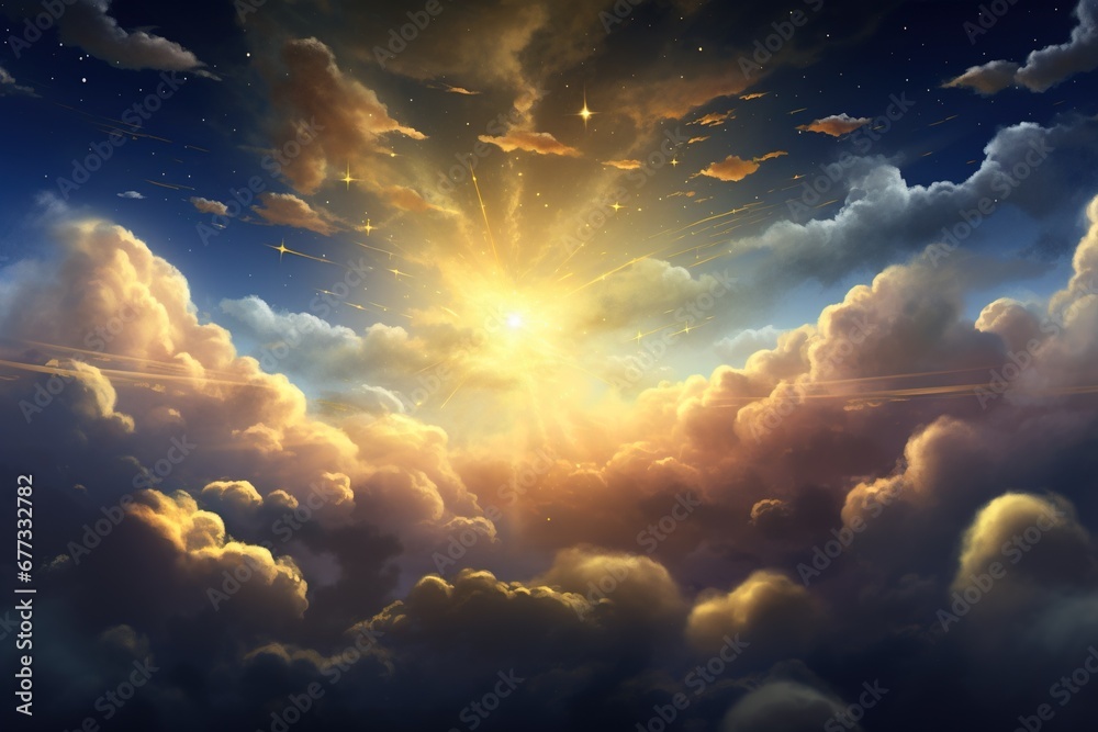Wall mural a single star shining brightly in a break between clouds