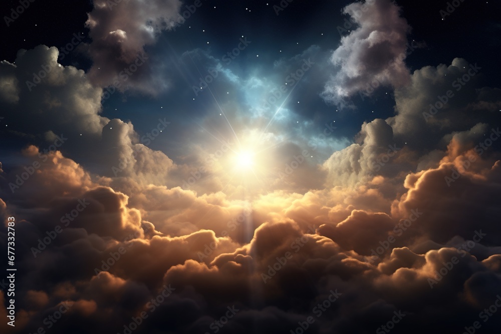 Wall mural a single star shining brightly in a break between clouds