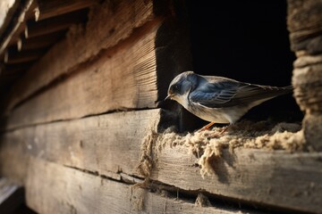 A swift swallow nesting under the eaves of a rustic barn - Powered by Adobe