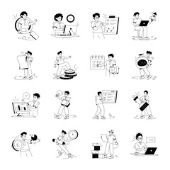 Pack of Manager Tasks Glyph Illustrations 

