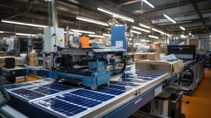 Solar power panel. Green energy. Electricity. Power energy pannels. Solar pannel line production.