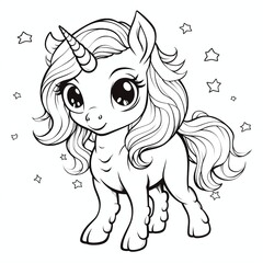 Unicorn coloring page for kids, generative Ai 