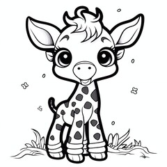 Baby giraffe coloring page for kids, generative ai 