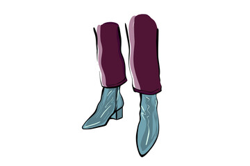 Womens feet in high boots. Fashion illustration