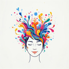 mental health concept. woman with color splashes on her hair. ai generative