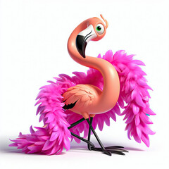pink flamingo on white background 3d character. ai generative