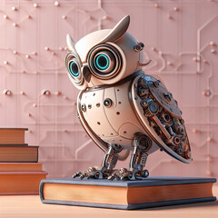 concept of acquiring knowledge and wisdom. owl sitting on a book. ai generative