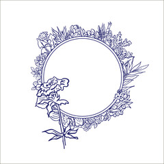 Vector by hand drawing botanical banner with wild plants and butterfly on white. Floral design for natural cosmetics, perfume,women products. Can be used as greeting card,wedding invitation