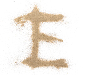 Sand alphabet letter E, symbol isolated on white, clipping path
