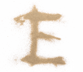 Sand alphabet letter E, symbol isolated on white, clipping path
