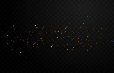 Vector gold sparkles on an isolated transparent background. Atomization of golden dust particles png. Glowing particles png. Gold dust. Light effect.