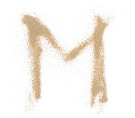 Sand alphabet letter M, symbol isolated on white, clipping path
 - obrazy, fototapety, plakaty