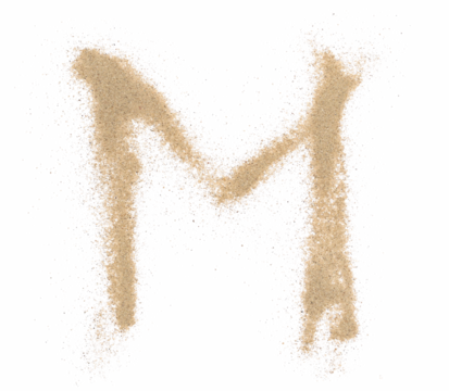 Sand alphabet letter M, symbol isolated on white, clipping path
