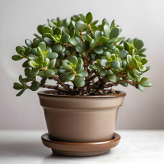 Succulent plant in a ceramic pot on a white background.