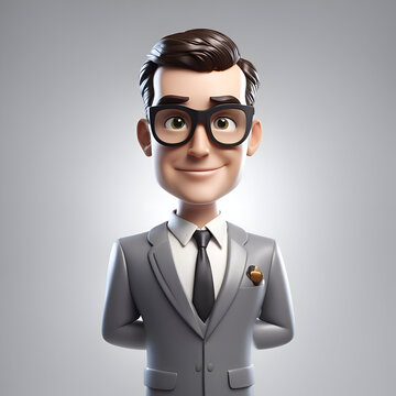 3D illustration of a young businessman with glasses on a gray background
