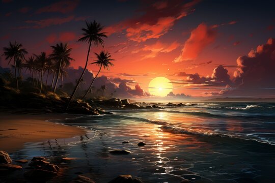 Image of Spectacular sunset on a quiet beach.