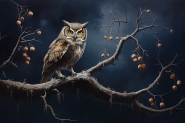 Poster A wise old owl perched solemnly on a moonlit branch © Dan