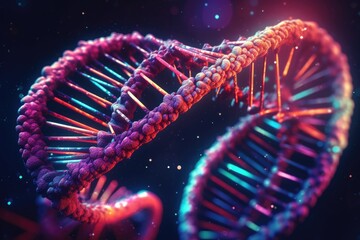 DNA molecular Genetic motley 3D neon Code, cloning and mutation of genetically bright chromosome, colorful biology modified, genetical genome, medical futuristic wallpaper 3d biological illustration 